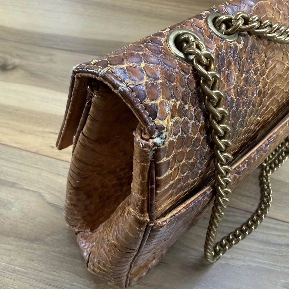 Murray Kruger Vintage Snake Skin Turnlock Flap Chain Strap Bag